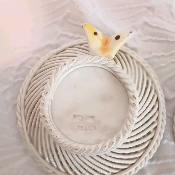 Vtg Italian Porcelain Basket Weave Candle Holder Capodinonte Style Hand Painted - Picture 7 of 9